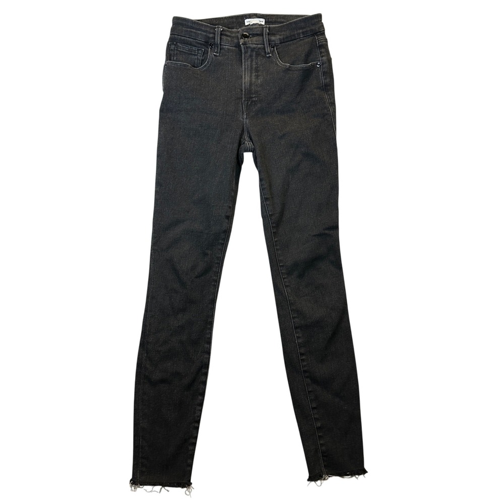 Good American Good Legs Skinny Jeans Black GLRH419T High Rise Raw Hem Size 4/27